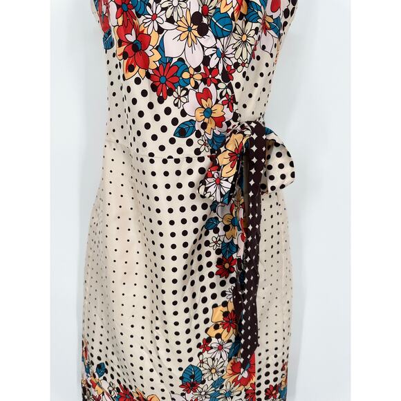 Vintage 90’s Y2k 100% Silk Satin Wrap Dress Floral Polka Dot Belted Midi - Picture 3 of 10
